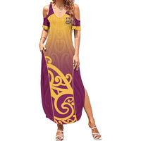 Custom Waiuku College Summer Maxi Dress Maori Koru Pattern LT05 Women Maroon - Polynesian Pride