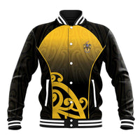 Custom Motueka High School Baseball Jacket Maori Koru Pattern LT05 Unisex Black - Polynesian Pride