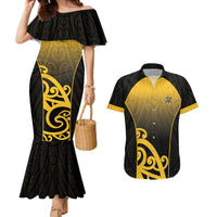 Custom Motueka High School Couples Matching Mermaid Dress and Hawaiian Shirt Maori Koru Pattern LT05 Black - Polynesian Pride