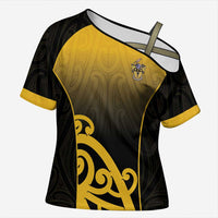 Custom Motueka High School Cross Shoulder Shirt Maori Koru Pattern LT05 Female Black - Polynesian Pride