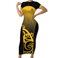 Custom Motueka High School Family Matching Short Sleeve Bodycon Dress and Hawaiian Shirt Maori Koru Pattern