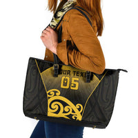 Custom Motueka High School Leather Tote Bag Maori Koru Pattern LT05 Black - Polynesian Pride