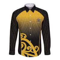 Custom Motueka High School Long Sleeve Button Shirt Maori Koru Pattern LT05 Unisex Black - Polynesian Pride
