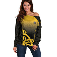 Custom Motueka High School Off Shoulder Sweater Maori Koru Pattern LT05 Women Black - Polynesian Pride
