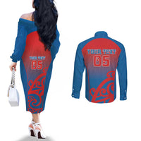 Custom St Joseph's Maori Girls' College Couples Matching Off The Shoulder Long Sleeve Dress and Long Sleeve Button Shirt Maori Koru Pattern