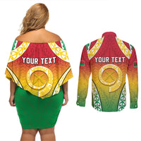 Personalised Vanuatu Couples Matching Off Shoulder Short Dress and Long Sleeve Button Shirt Proud To Be A Ni-Van With Tribal Pattern LT05 - Polynesian Pride