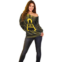 Personalised Polynesia Childhood Cancer Awareness Off Shoulder Sweater You Are Stronger Than Cancer LT05 - Polynesian Pride