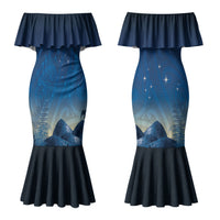 New Zealand Matariki Couples Matching Mermaid Dress and Long Sleeve Button Shirt Maori Waka With Silver Fern LT05 - Polynesian Pride