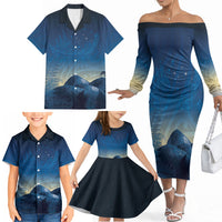 New Zealand Matariki Family Matching Off The Shoulder Long Sleeve Dress and Hawaiian Shirt Maori Waka With Silver Fern LT05 - Polynesian Pride