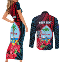 Personalized Guam Couples Matching Short Sleeve Bodycon Dress and Long Sleeve Button Shirts Latte Stone Mix Bougainvillea Polynesian Pattern LT05 - Polynesian Pride
