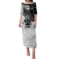 Custom New Zealand Fern Rugby Puletasi World Cup 2023 Go Aotearoa Maori Pattern LT05 Long Dress Black - Polynesian Pride
