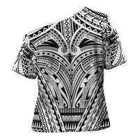 Polynesian Tattoo Inspired Cosplay Costume Cross Shoulder Shirt Tribal Warrior White LT05 - Polynesian Pride