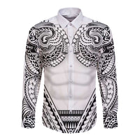 Polynesian Tattoo Inspired Cosplay Costume Long Sleeve Button Shirt Tribal Warrior White LT05 Unisex White - Polynesian Pride