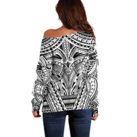 Polynesian Tattoo Inspired Cosplay Costume Off Shoulder Sweater Tribal Warrior White - Polynesian Pride
