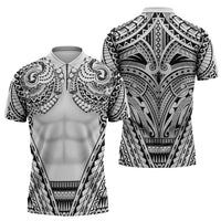 Polynesian Tattoo Inspired Cosplay Costume Zipper Polo Shirt Tribal Warrior White LT05 - Polynesian Pride