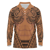 Polynesian Tattoo Inspired Cosplay Costume Long Sleeve Polo Shirt Tribal Warrior LT05 Brown - Polynesian Pride
