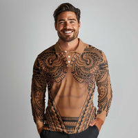 Polynesian Tattoo Inspired Cosplay Costume Long Sleeve Polo Shirt Tribal Warrior LT05 - Polynesian Pride