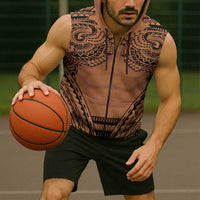 Polynesian Tattoo Inspired Cosplay Costume Sleeveless Zip Hoodie Tribal Warrior LT05 - Polynesian Pride