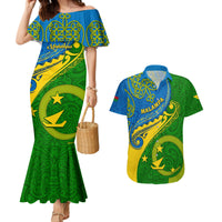 Malampa Day Couples Matching Mermaid Dress and Hawaiian Shirt Sand Drawing Vanuatuan Pattern LT05 Green - Polynesian Pride