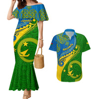 Malampa Day Couples Matching Mermaid Dress and Hawaiian Shirt Sand Drawing Vanuatuan Pattern LT05 Green - Polynesian Pride