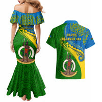 Malampa Day Couples Matching Mermaid Dress and Hawaiian Shirt Sand Drawing Vanuatuan Pattern LT05 - Polynesian Pride