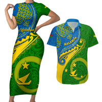 Malampa Day Couples Matching Short Sleeve Bodycon Dress and Hawaiian Shirt Sand Drawing Vanuatuan Pattern LT05 Green - Polynesian Pride