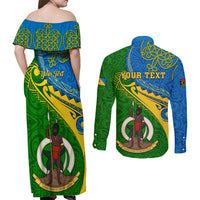 Personalized Malampa Day Couples Matching Off Shoulder Maxi Dress and Long Sleeve Button Shirts Sand Drawing Vanuatuan Pattern LT05 - Polynesian Pride