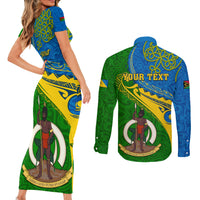 Personalized Malampa Day Couples Matching Short Sleeve Bodycon Dress and Long Sleeve Button Shirts Sand Drawing Vanuatuan Pattern LT05 - Polynesian Pride