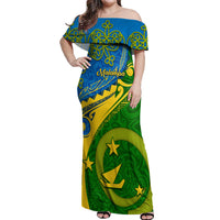 Personalized Malampa Day Off Shoulder Maxi Dress Sand Drawing Vanuatuan Pattern LT05 Women Green - Polynesian Pride