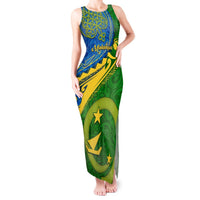 Personalized Malampa Day Tank Maxi Dress Sand Drawing Vanuatuan Pattern LT05 Women Green - Polynesian Pride