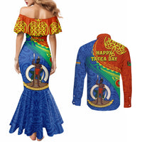 Tafea Day Couples Matching Mermaid Dress and Long Sleeve Button Shirts Sand Drawing Vanuatuan Pattern LT05 - Polynesian Pride
