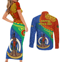 Tafea Day Couples Matching Short Sleeve Bodycon Dress and Long Sleeve Button Shirts Sand Drawing Vanuatuan Pattern LT05 - Polynesian Pride