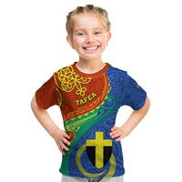 Tafea Day Kid T Shirt Sand Drawing Vanuatuan Pattern LT05 Blue - Polynesian Pride