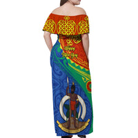 Tafea Day Off Shoulder Maxi Dress Sand Drawing Vanuatuan Pattern LT05 - Polynesian Pride