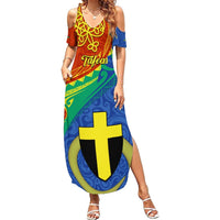 Tafea Day Summer Maxi Dress Sand Drawing Vanuatuan Pattern LT05 Women Blue - Polynesian Pride