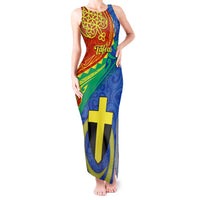 Tafea Day Tank Maxi Dress Sand Drawing Vanuatuan Pattern LT05 Women Blue - Polynesian Pride