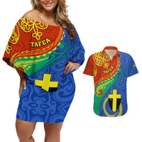 Personalized Tafea Day Couples Matching Off Shoulder Short Dress and Hawaiian Shirt Sand Drawing Vanuatuan Pattern LT05 Blue - Polynesian Pride