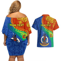 Personalized Tafea Day Couples Matching Off Shoulder Short Dress and Hawaiian Shirt Sand Drawing Vanuatuan Pattern LT05 - Polynesian Pride