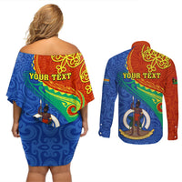 Personalized Tafea Day Couples Matching Off Shoulder Short Dress and Long Sleeve Button Shirts Sand Drawing Vanuatuan Pattern LT05 - Polynesian Pride