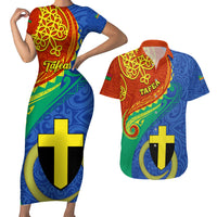 Personalized Tafea Day Couples Matching Short Sleeve Bodycon Dress and Hawaiian Shirt Sand Drawing Vanuatuan Pattern LT05 Blue - Polynesian Pride