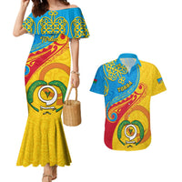 Torba Day Couples Matching Mermaid Dress and Hawaiian Shirt Sand Drawing Vanuatuan Pattern LT05 Yellow - Polynesian Pride