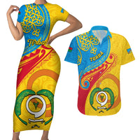 Torba Day Couples Matching Short Sleeve Bodycon Dress and Hawaiian Shirt Sand Drawing Vanuatuan Pattern LT05 Yellow - Polynesian Pride