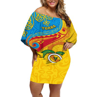 Torba Day Off Shoulder Short Dress Sand Drawing Vanuatuan Pattern LT05 Women Yellow - Polynesian Pride