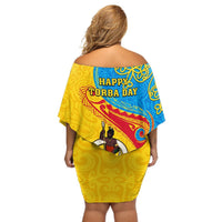 Torba Day Off Shoulder Short Dress Sand Drawing Vanuatuan Pattern LT05 - Polynesian Pride