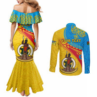 Personalized Torba Day Couples Matching Mermaid Dress and Long Sleeve Button Shirts Sand Drawing Vanuatuan Pattern LT05 - Polynesian Pride