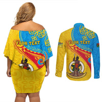 Personalized Torba Day Couples Matching Off Shoulder Short Dress and Long Sleeve Button Shirts Sand Drawing Vanuatuan Pattern LT05 - Polynesian Pride