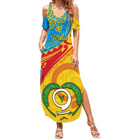 Personalized Torba Day Summer Maxi Dress Sand Drawing Vanuatuan Pattern LT05 Women Yellow - Polynesian Pride