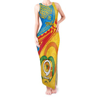 Personalized Torba Day Tank Maxi Dress Sand Drawing Vanuatuan Pattern LT05 Women Yellow - Polynesian Pride