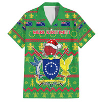 Personalised Cook Islands Christmas Family Matching Off Shoulder Short Dress and Hawaiian Shirt Santa Coat Of Arms Meri Kiritimiti LT05 Dad's Shirt - Short Sleeve Green - Polynesian Pride