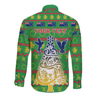 Personalised Cook Islands Christmas Long Sleeve Button Shirt Santa Coat Of Arms Meri Kiritimiti LT05 - Polynesian Pride